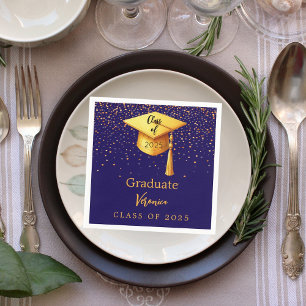 Serviette En Papier Diplômé de la partie casquette d'or bleu 2025