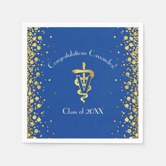 Serviette En Papier Diplôme de Vétérinaire Bleu Or