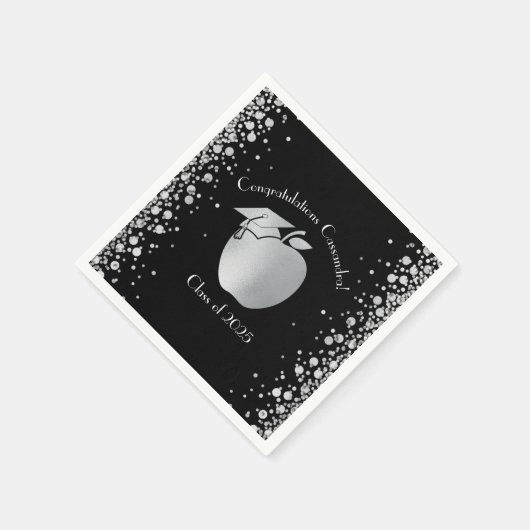 Serviette En Papier Diplôme d'enseignement Noir Argent (Coin)