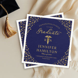 Serviette En Papier Diplôme d'infirmière docteur élégant or bleu