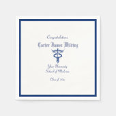 Serviette En Papier Diplôme, École Médicale, Caduceus, Bleu de la Mari (Devant)