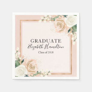 Serviette En Papier Diplôme Floral Chic Rose et Rose Gold