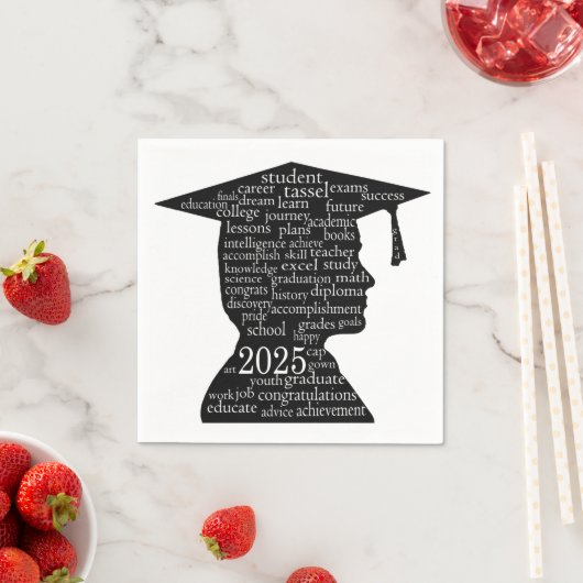 Serviette En Papier Diplômé garçon 2025 en blanc (En situation)