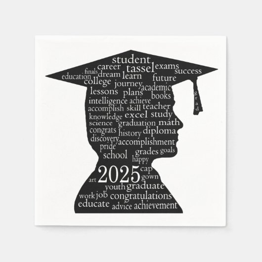 Serviette En Papier Diplômé garçon 2025 en blanc (Devant)