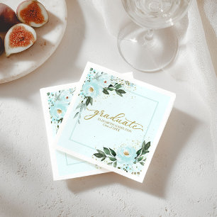 Serviette En Papier Diplômé Gold Teal Floral Remise des diplômes