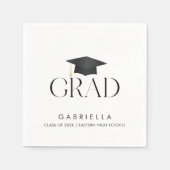 Serviette En Papier Diplômé Moderne en Écriture Manuscrite Noir et Bla (Devant)