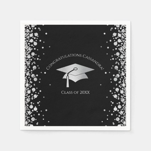 Serviette En Papier Diplômé Noir et Argent (Devant)