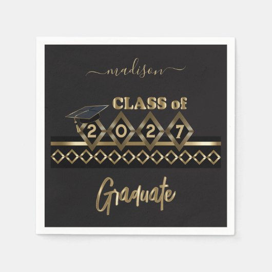 Serviette En Papier Diplômé personnalisé - Noir et Or (Devant)