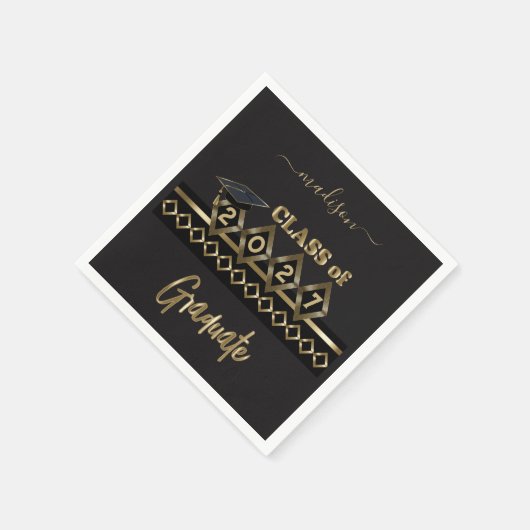 Serviette En Papier Diplômé personnalisé - Noir et Or (Coin)