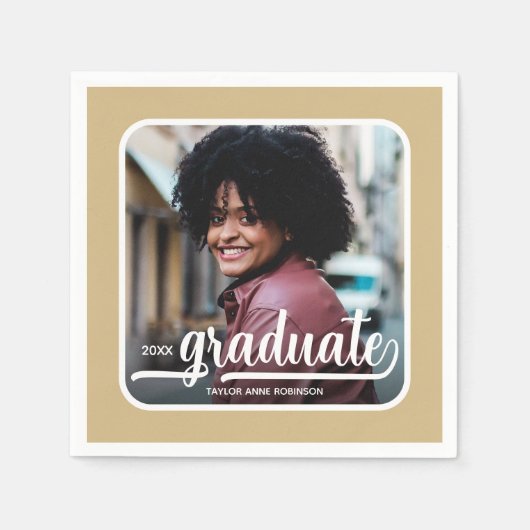 Serviette En Papier Diplômé Photo Bold Script Gold (Devant)