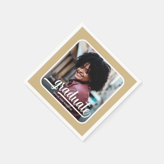 Serviette En Papier Diplômé Photo Bold Script Gold (Coin)