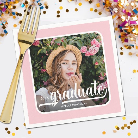 Serviette En Papier Diplômé Photo Bold Script rose