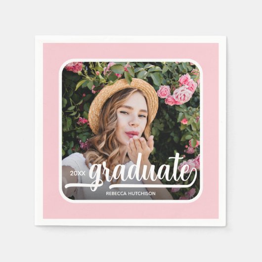 Serviette En Papier Diplômé Photo Bold Script rose (Devant)