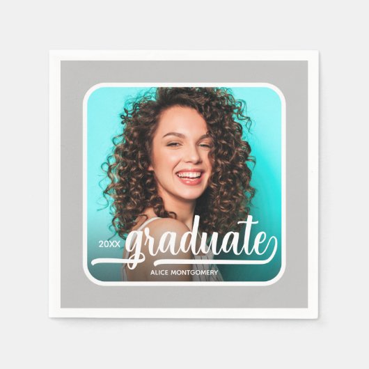 Serviette En Papier Diplômé Photo Gras Script Silver Grey (Devant)