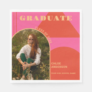 Serviette En Papier Diplôme Retro Arch Rose & Orange Photo
