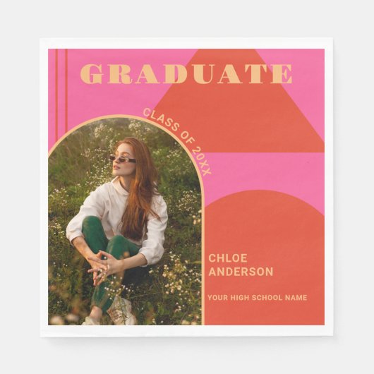 Serviette En Papier Diplôme Retro Arch Rose & Orange Photo (Devant)
