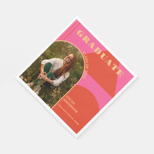 Serviette En Papier Diplôme Retro Arch Rose & Orange Photo (Coin)