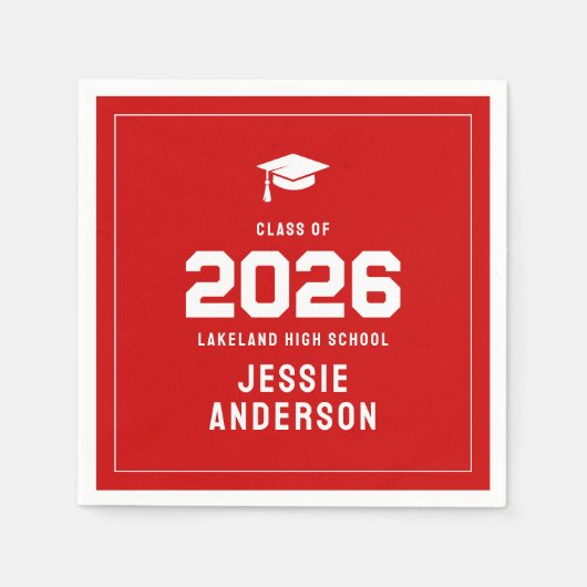 Serviette En Papier Diplômé Rouge 2026 (Devant)