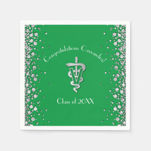 Serviette En Papier Diplômé Vétérinaire Vert Argent