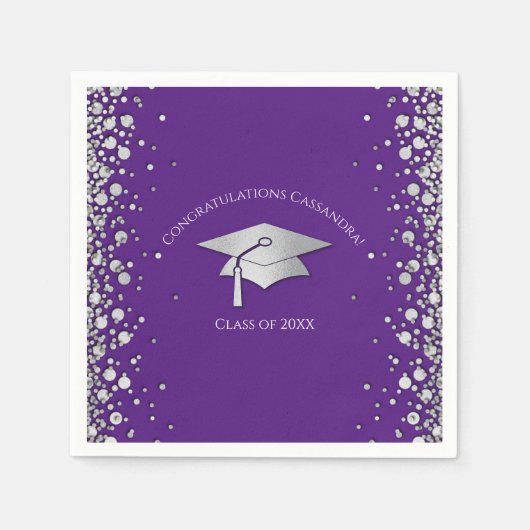 Serviette En Papier Diplômé Violet et Argent (Devant)
