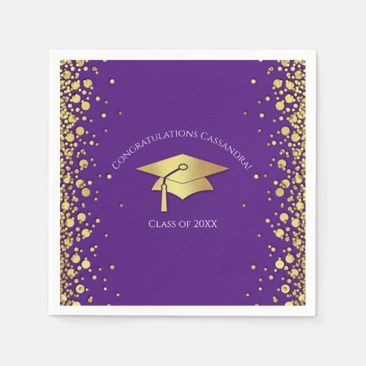 Serviette En Papier Diplômé Violet et Or (Devant)