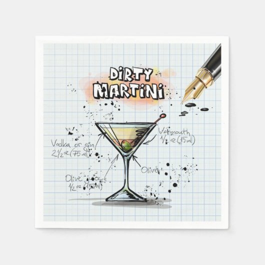 Serviette En Papier Dirty Martini Barre de recettes Dessin (Devant)