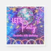 Serviette En Papier Disco Ball Let's Party Neon rose Fille Fille Fête (Devant)