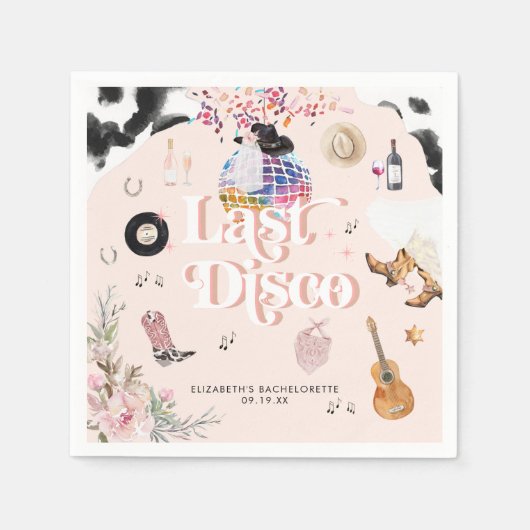 Serviette En Papier Disco Cowgirl Nashville Rose Rodeo | Enterrement d (Devant)