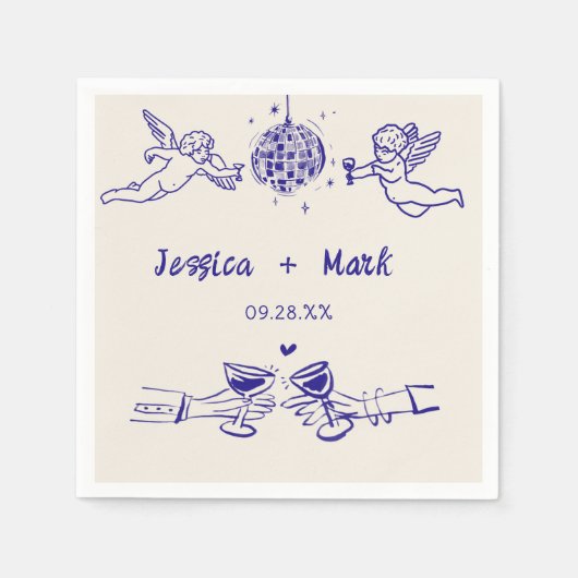 Serviette En Papier Disco Funky Retro Main Tirée Mariage serviettes (Devant)