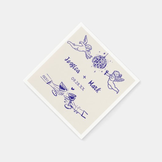 Serviette En Papier Disco Funky Retro Main Tirée Mariage serviettes (Coin)