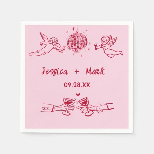 Serviette En Papier Disco Funky Retro Main Tirée Mariage serviettes (Devant)