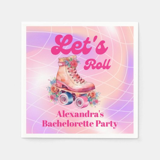 Serviette En Papier Disco Pink Retro Roller Patinage Partie Bacheloret (Devant)