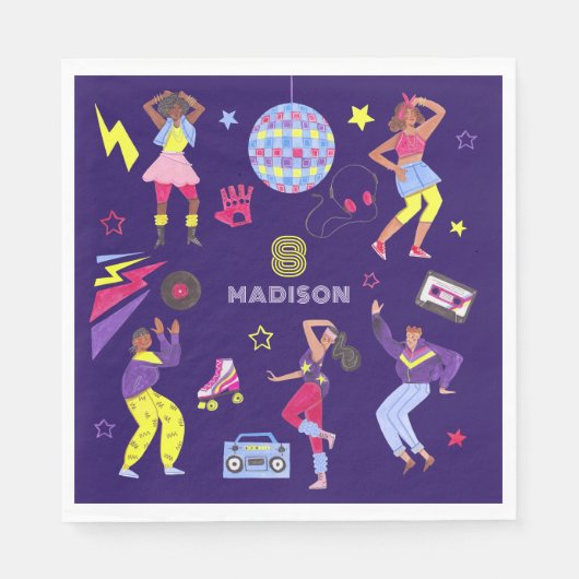 Serviette En Papier Discoball super Roller Disco Party Retro 80s (Devant)