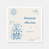 Serviette En Papier Discothèque Whimsical Retro Mariage français (Devant)