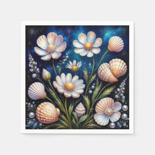 Serviette En Papier Disposition florale élégante avec coquillages