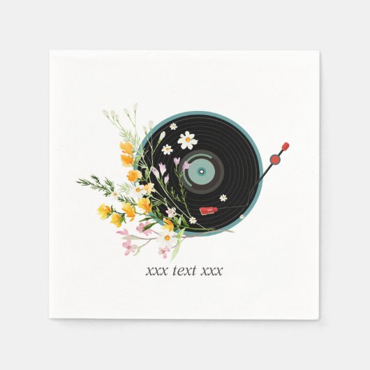 Serviette En Papier Disque vinyle, Musique oldies rustique, fleurs, (Devant)