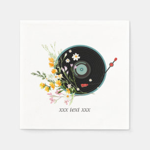 Serviette En Papier Disque vinyle, Musique rustique vintage, fleurs,