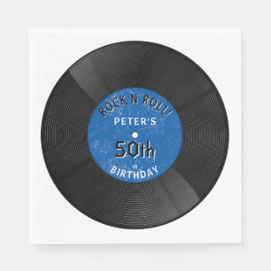 Serviette En Papier Disque Vinyle Rétro Rock N Roll Bleu Anniversaire