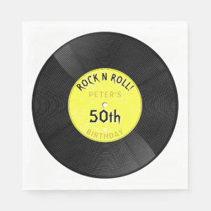 Serviette En Papier Disque Vinyle Rétro Rock N Roll Jaune Anniversaire