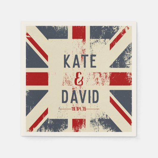 Serviette En Papier Distressed Union Jack Couple's Names Mariage Cadea (Devant)