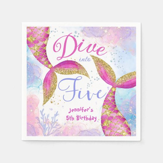 Serviette En Papier Dive in Five Girls Pink 5th Birthday Paper (Devant)