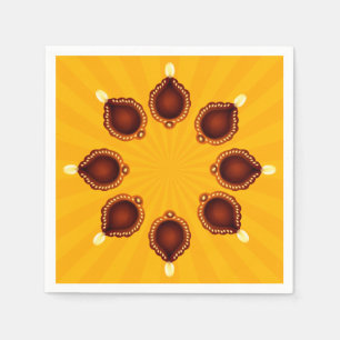 Serviette En Papier Diwali Diyas avec rayons de soleil jaune