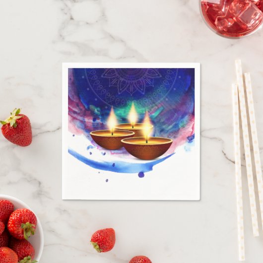 Serviette En Papier Diwali Diyas Blue Paint Lash (En situation)