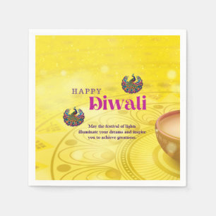Serviette En Papier Diwali Jaune Mandala Lampe Peacock Personnalisé
