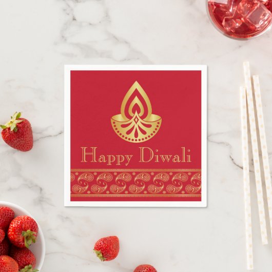 Serviette En Papier Diwali Papier Napkin Gold Diya Motif indien (En situation)