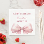 Serviette En Papier Dix-six ans rose bow blanc déjeuner (En situation)