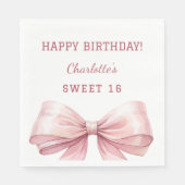 Serviette En Papier Dix-six ans rose bow blanc déjeuner (Devant)