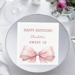 Serviette En Papier Dix-six ans rose bow blanc déjeuner