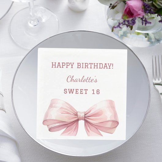 Serviette En Papier Dix-six ans rose bow blanc déjeuner