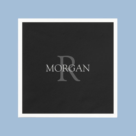 Serviette En Papier DIY Monogram & Name, Trendy Black with Grey Text